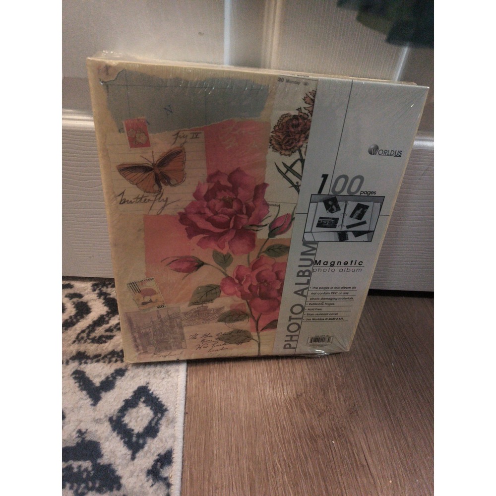 WORLDUS Floral Photo Magnetic 3-Ring Refillable Photo Album w/100 Pages Sealed - Picture 2 of 6